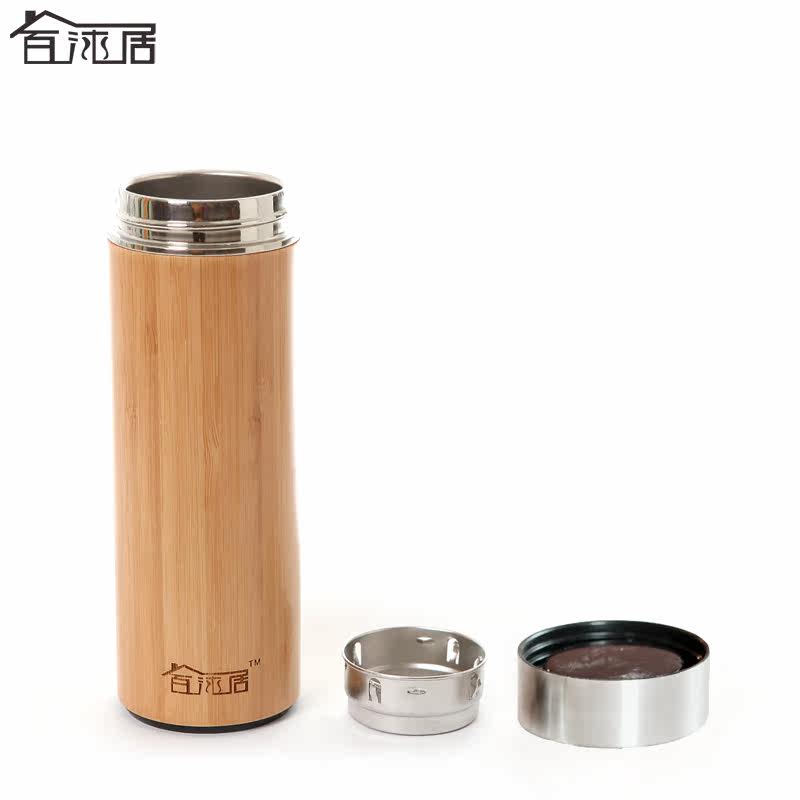 百沐居竹制保温杯 双层隔热保温水杯 不锈钢保温杯办公室茶杯子