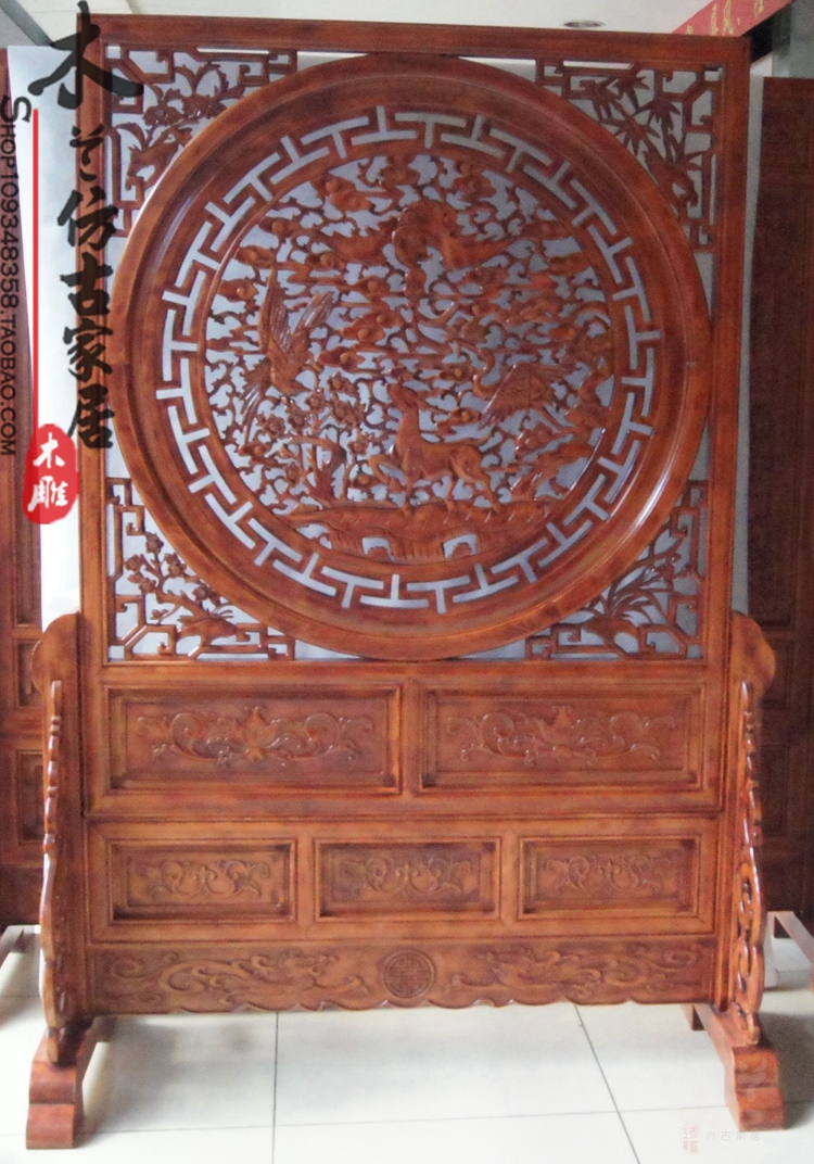 Dongyang wood carved floor screen screen partition Fu Lu Shouxi entrance partition floor-to-ceiling plug-in screen Solid wood basswood