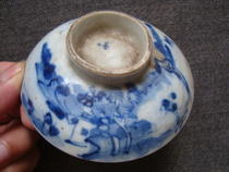 T1173 Qing Dynasty Blue Flower Fishermans reading picture Small tea bowl cover painting work well