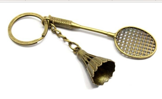 Retro Aluminum Alloy Metal Badminton Key Buckle Bag Pendant Metal Pat Soft Glue Key Button Contest Prize