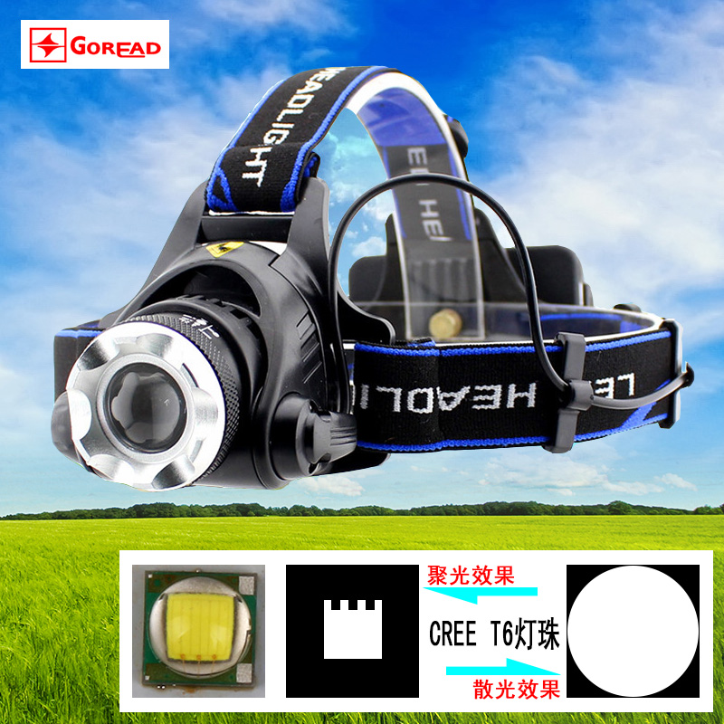 GD001 zoom headlamp outdoor strong light LED rechargeable 10W LED fishing light Mine light High power aluminum headlamp