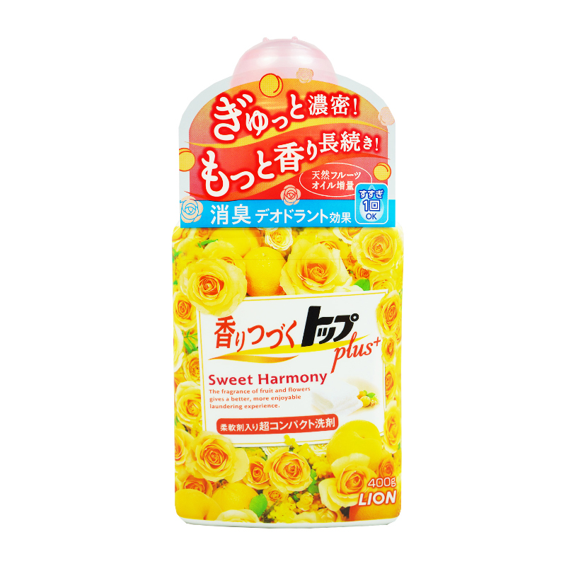 日本原装进口狮王TOP超浓缩持久香氛柔顺洗衣液（花果香型）400g