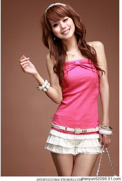 Spring and summer fashion Korean version of the new women's tops ladies bow tube top slim T-shirt size custom