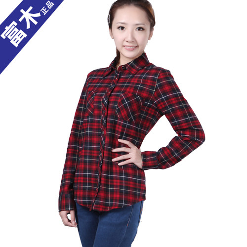 Fumu 8X13-61N autumn new women's clothing slim fit cotton casual plaid long-sleeved shirt women