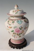 Qing Kangxi export porcelain enamel color folding branch flower general jar Butterfly Love flower