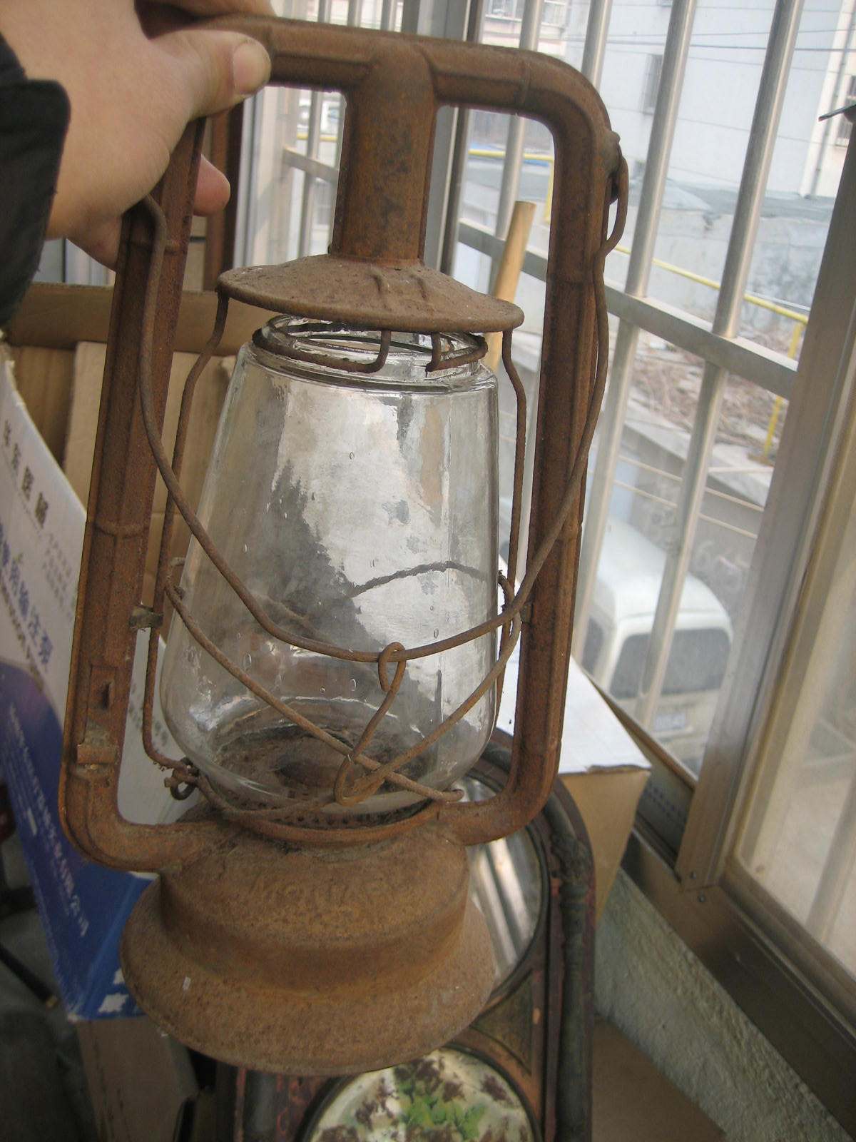 Three-way hoop Old glass coal Oil lamp Germany Mast Light English Old Ship Lamp Old Coal Oil Lamp Old Masthead Light Bull head 8