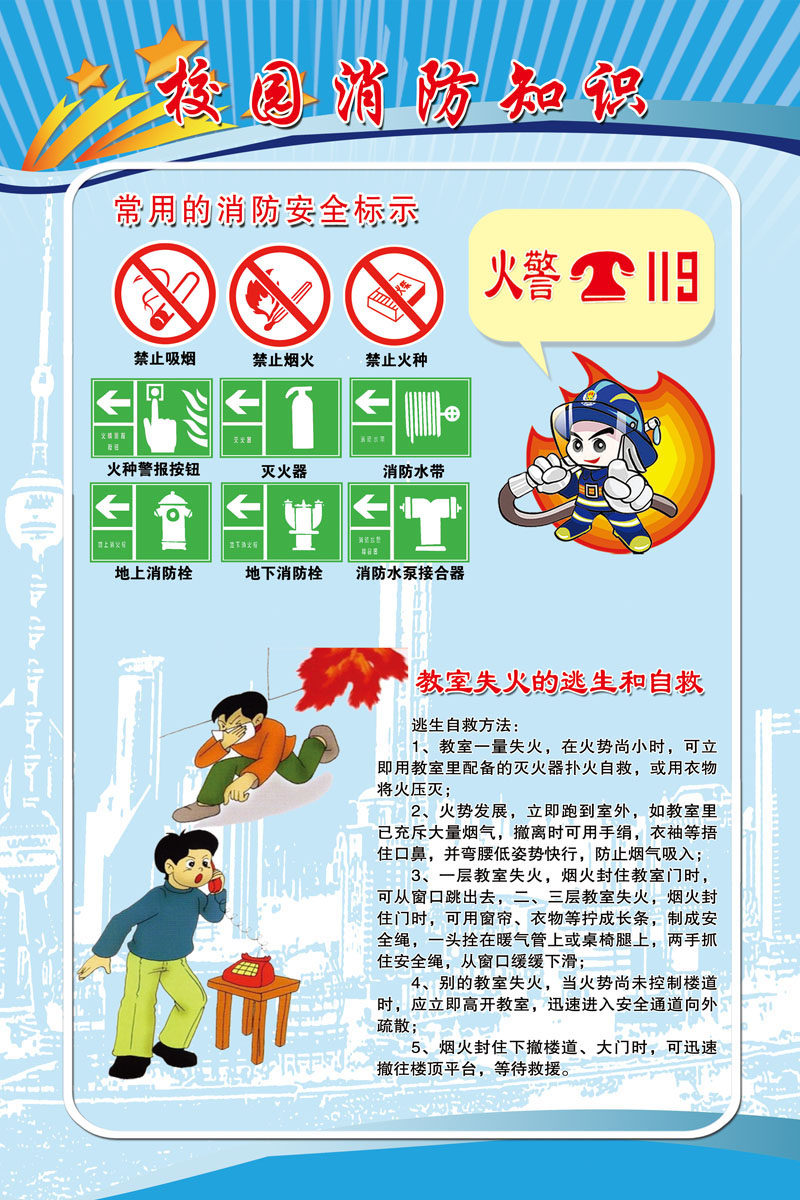 659海报印制展板素材766校园消防安全知识宣传漫画