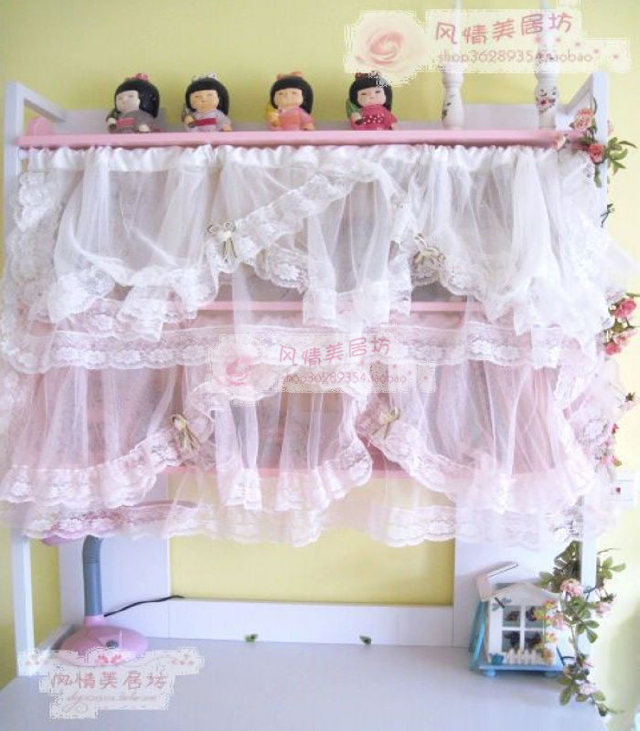 New Products Foreign Trade Three Layers Lace Finished Curtain Yarn Eurostyle Short Door Curtain Han Style Princess Wind Bedroom Floating Windows Water Polenta