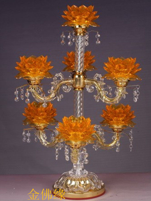 Golden Buddha Edge Crystal Seven Pints of LED Lotus Lantern Buddha for lamp for Tong Lights Lotus lamp Buddha Supplies Long Ming Lights