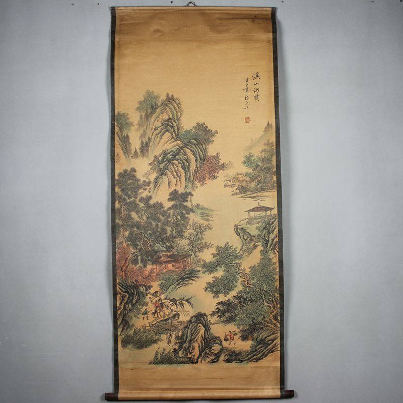 Promotion of antique Chinese painting landscape painting landscape painting office book house decoration middle hall painting celebrity Zhang Daqian Creek Mountain Visit Yin