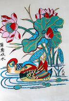National intangible cultural heritage collection gift best gift Wuqiang woodblock New year painting Mandarin duck playing water collection