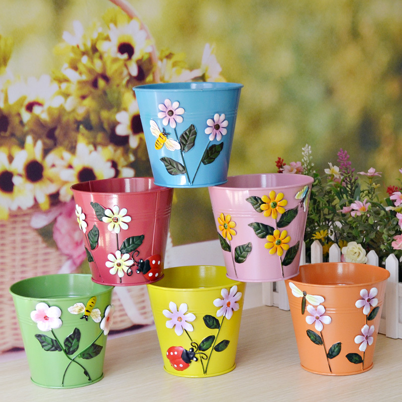 The pastoral home decorates bright iron - leather flower barrels iron - leather barrels - flower - flower pots