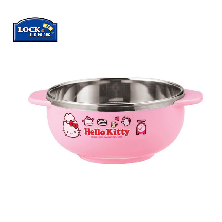 hello kitty乐扣宝宝不锈钢餐具小碗双耳隔热碗160ML LKT473
