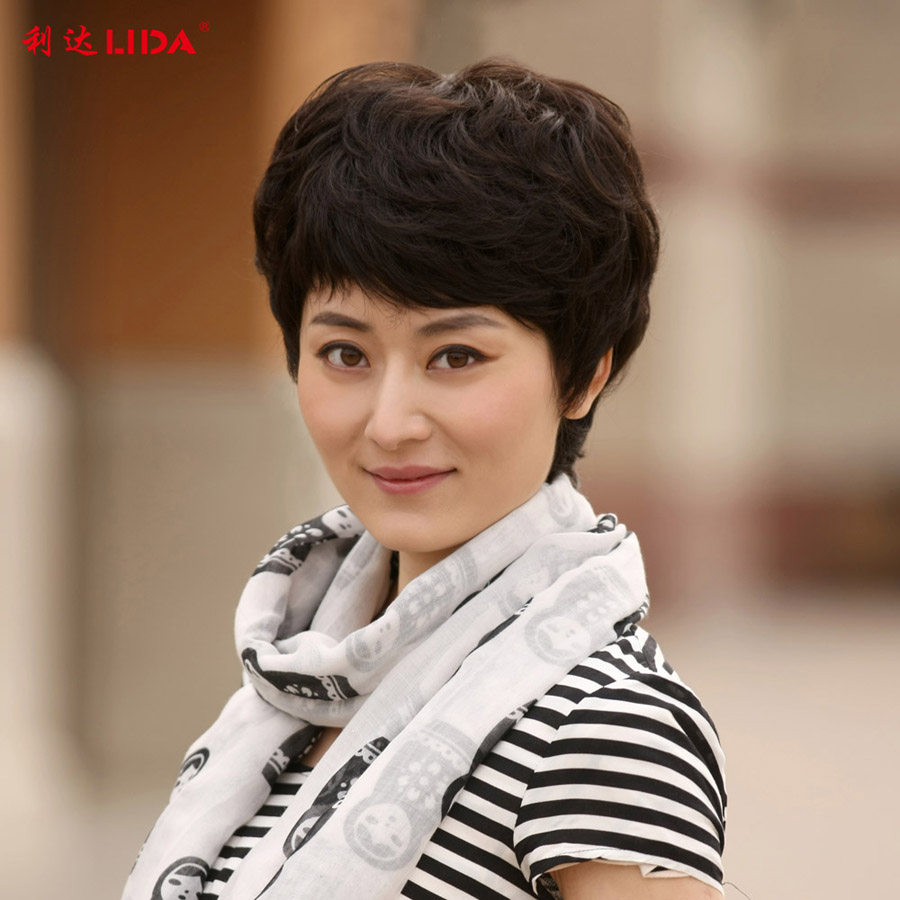 利达真发假发女 短发 中老年假发真发丝假发女士 短卷 妈妈假发套