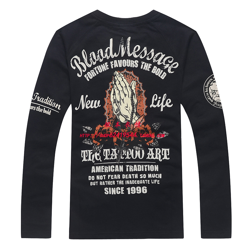 Spring and Autumn New Style Virgin Mary Prayer Japanese Rock Retro Biker Double Palms Together Youth Men's Long-Sleeved T-Shirt Trendy