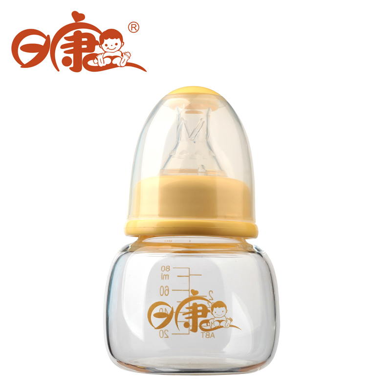 日康 初生婴儿用品玻璃奶瓶新生儿果汁喝水80ml 十字奶嘴3057