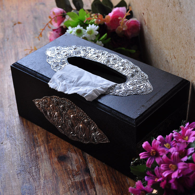 Thai craft hotel club wooden paper drawer retro napkin box tin sheet tissue box luxury European style drawer box