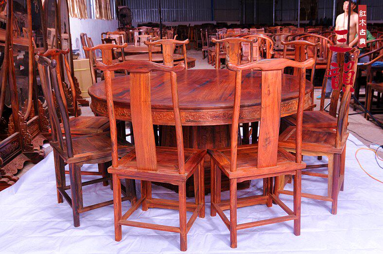 Red Wood Furniture Laos Large Red Acid Branches Wooden Dining Table And Chairs Combined Chinese Imitation Ancient Ming Clear Round Dining Table Solid Wood Dining Table-Taobao