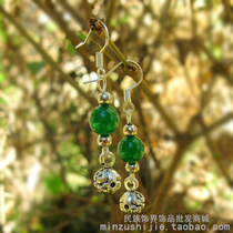 National jewelry original jewelry retro ethnic jewelry womens Miao silver green agate earrings earrings long