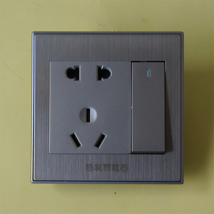 Glishi 86 type concealed wall switch metal wire drawing one open double cut with five hole socket single open five holes