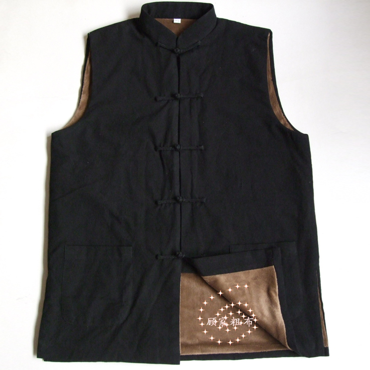 Autumn Winter New Mid Style Clothing Pure Cotton Old Coarse Cloth Men Sleeveless Tang Dress Warm Horse Vest Cotton Kan Shoulder Machia