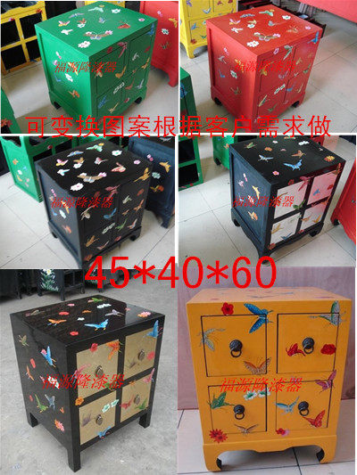 Pingyao lacquerware bedside table four-bucket drawer storage cabinet Chinese classical furniture hand-painted craftsmanship lacquerware