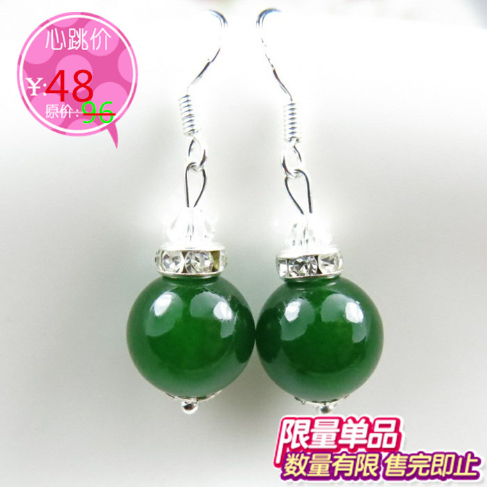 Xinjiang Hetian jade drop earrings Jasper Kunlun Jasper Tangling jasper earrings Spinach green jasper drop earrings limited sale