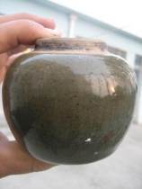 Qing Dynasty opened tea glaze cans with iron - bottom 6 cm high 6 cm 4 cm