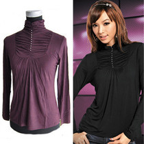 Spring and autumn new big code high neckline floral lord Mordale T-shirt dodt-shirt multicolored set to do