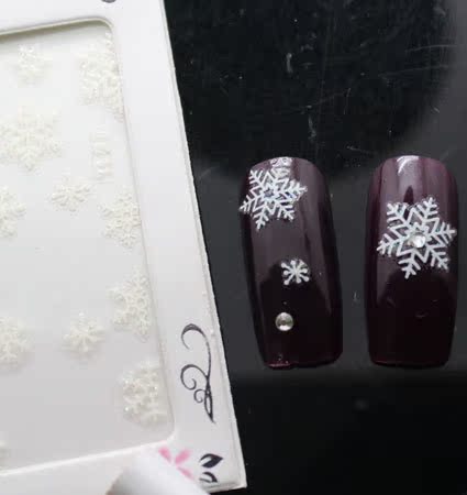 美甲贴花指甲美甲贴纸 日系3D立体指甲油彩绘贴 百搭款白色雪花