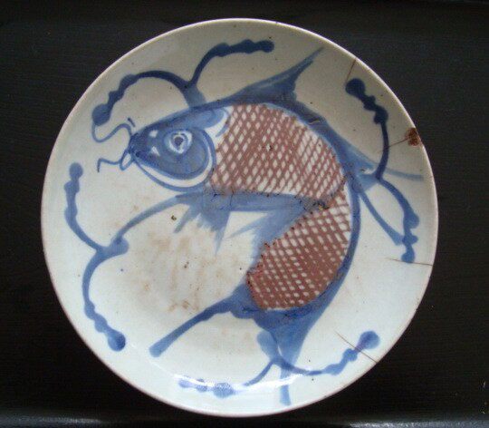 T1708 clear medium green flower glazed in red big fish dishes