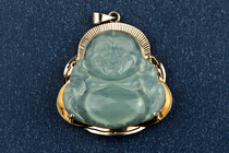 (polypagog) Old pit A goods glass seed emerald inlaid platinum Ping An Buddha pendant