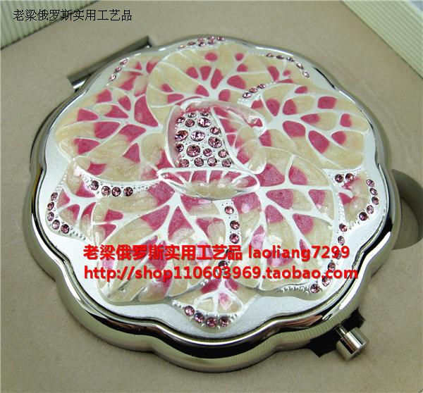 Z1 Russian alloy metal double-sided folding makeup mirror son white lotus leaf edge round powder drill deep powder leaves