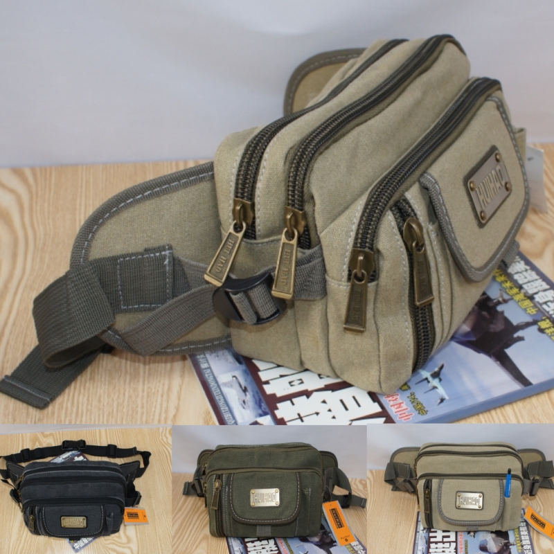 Extra Large Casual Canvas Waist Bag Men's Chest Bag Multi-compartment Wallet Trendy Multifunctional Outdoor Waist Bag