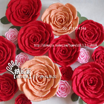 Wedding Ceremony Showcase window Stage Background Large Flower 16 Curled Rose Red Pink 0002#送10片绿叶
