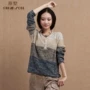 Mùa xuân 2018 phong cách Siqin cotton dài tay cổ chữ V của phụ nữ lỏng lẻo fan văn học áo len gradient áo len nữ áo gile hàn