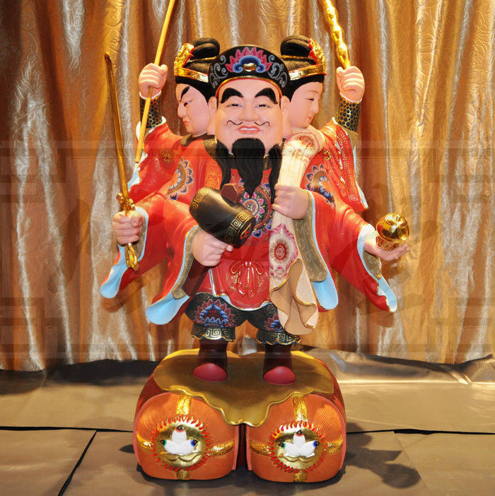 修明堂 限量版纯手工制作香樟木大黑天三面财神密宗佛像