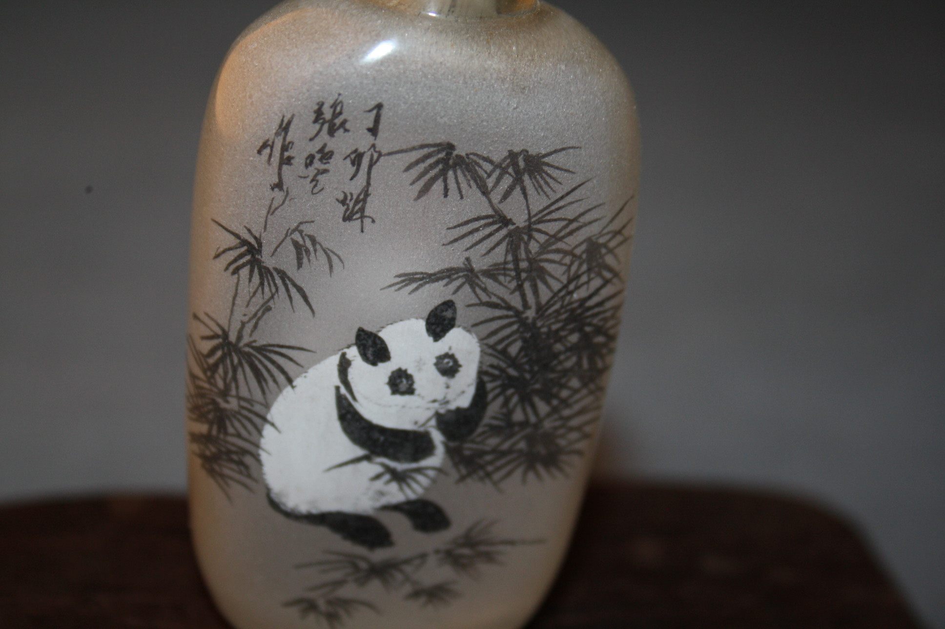 Foreign export old glass glazed interior painting national treasure panda bamboo hand-painted snuff bottle bottle without cover special price