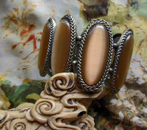 Collection-grade African natural yellow tiger eye stone cats eye (full copper edging) literary retro hand row