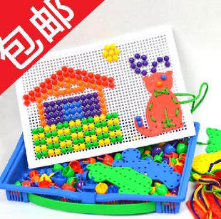 Promotional large mushroom nails animal threading board Ding combination plug board beads kindergarten children's desktop educational building blocks toys