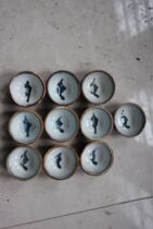 Tomorrow the blue and white export porcelain fishing net pattern Fu-shaped fish pattern Cup