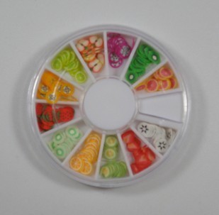BK美甲饰品贴片 指甲贴 软陶片 软陶条切片花朵水果多款120片含盘