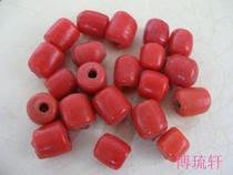 OLDER HAND-MADE ANCIENT TIBETAN WOODEN RED COLUMN BARREL-SHAPED OLD GLASS BEADS ABOUT 9-10MM GLASS BUDDHA BEADS HAND STRING