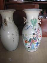 A pair of large poetic characters of the Republic of Chinas vase of a happy old porcelain pack old 40 cm tall