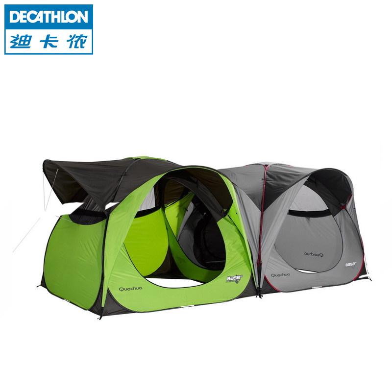 迪卡侬户外露营基地客厅4-6人家庭双层三季速开快开遮阳棚QUECHUA