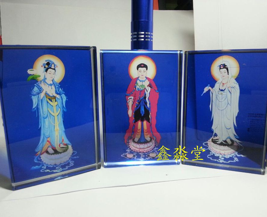 Xinmiao Hall ● Western Sansheng Medium with base 9*13 crystal decoration car set up Buddha niche