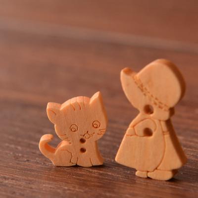 Miao Jia Su Girl's cute little cat, natural wood buttons, wooden buttons, cartoon small buttons, diy by hand with accessories