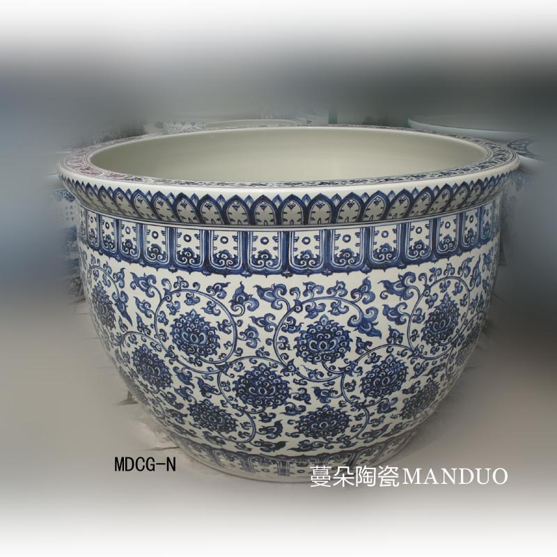 Jingdezhen antique checking painting porcelain vats 1 meter diameter cylinder China VAT 70 high around China hand