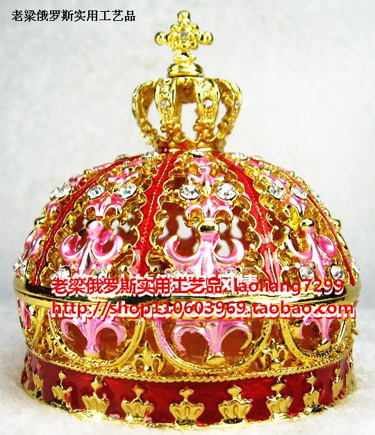 Z3 Russian silver tin metal jewelry makeup case crown shape large hollow Phnom Penh inlaid diamond large red bright pink-Taobao