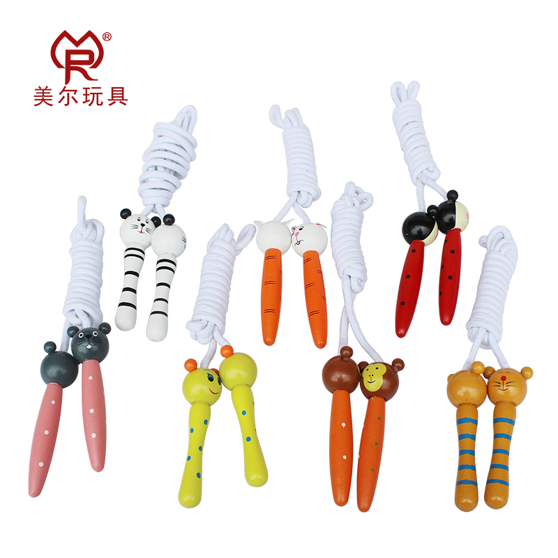 Wooden cartoon animal children skipping rope Color wooden children's trumpet skipping rope animal skipping rope toy
